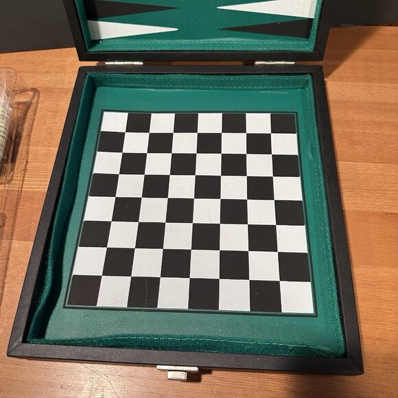 Vtg Multi Game Set Backgammon Chess Checkers Dominoes Poker Dice Cards Complete - Picture 5 of 13